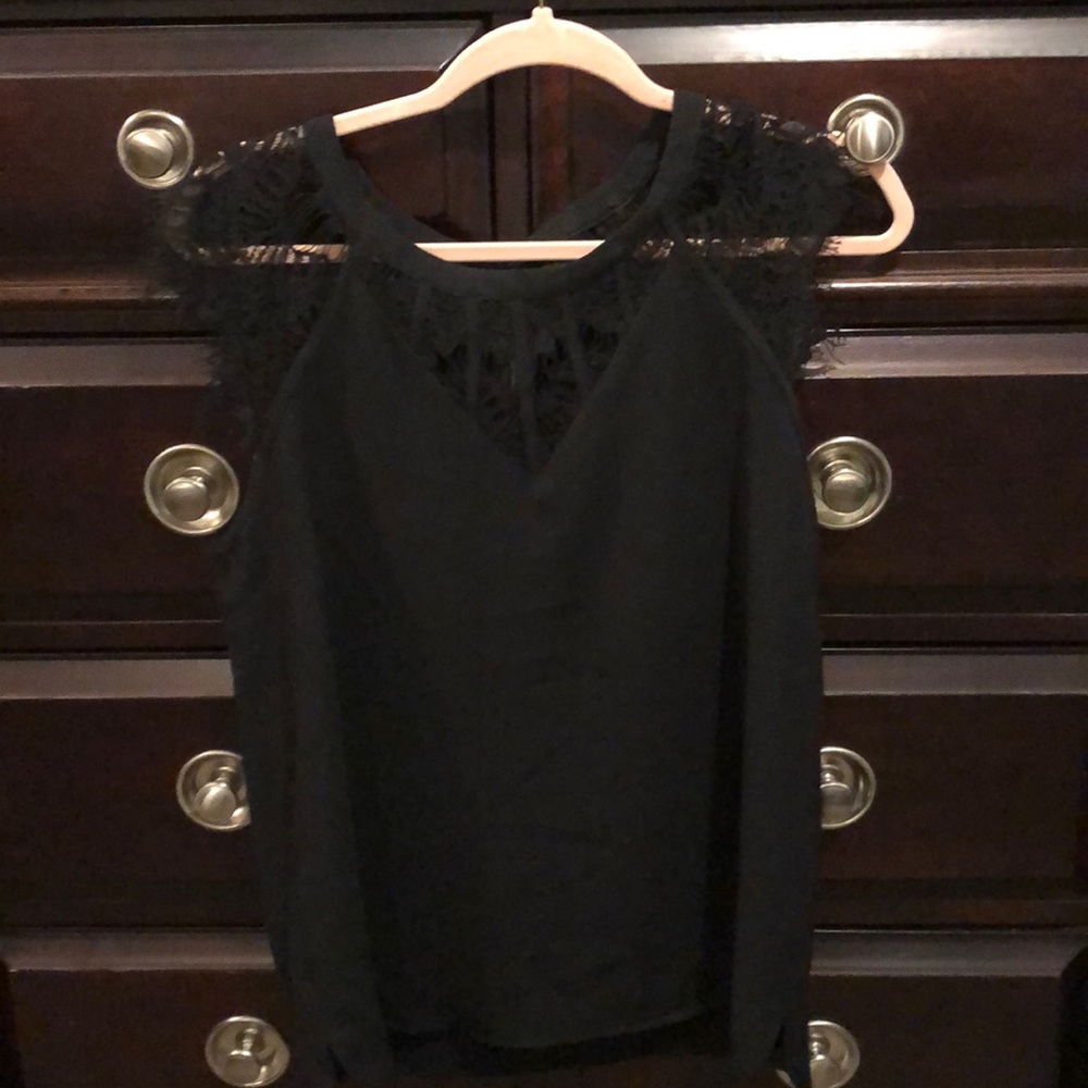 Black Blouse with Lace Detail-Medium